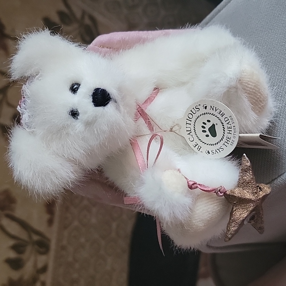 Boyds Bears 6 Inch White Angel Plush Ornament "Taira Angelwish" Pink Wings